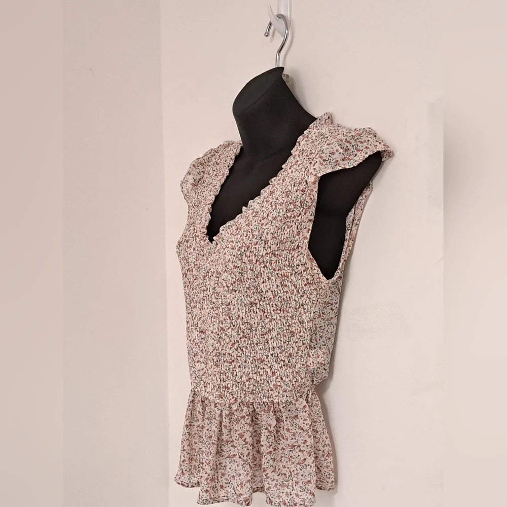 Promesa Floral BOHO Praire Chic Smocked Sleeveless Blouse Misses Size Small - Picture 4 of 7